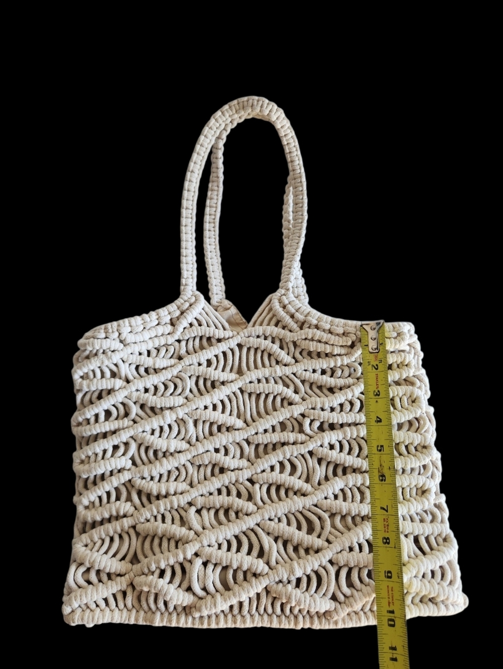 C&C California Woven Crochet Macrame Tote Cream Shoulder Bag Boho Open Weave - Picture 9 of 15